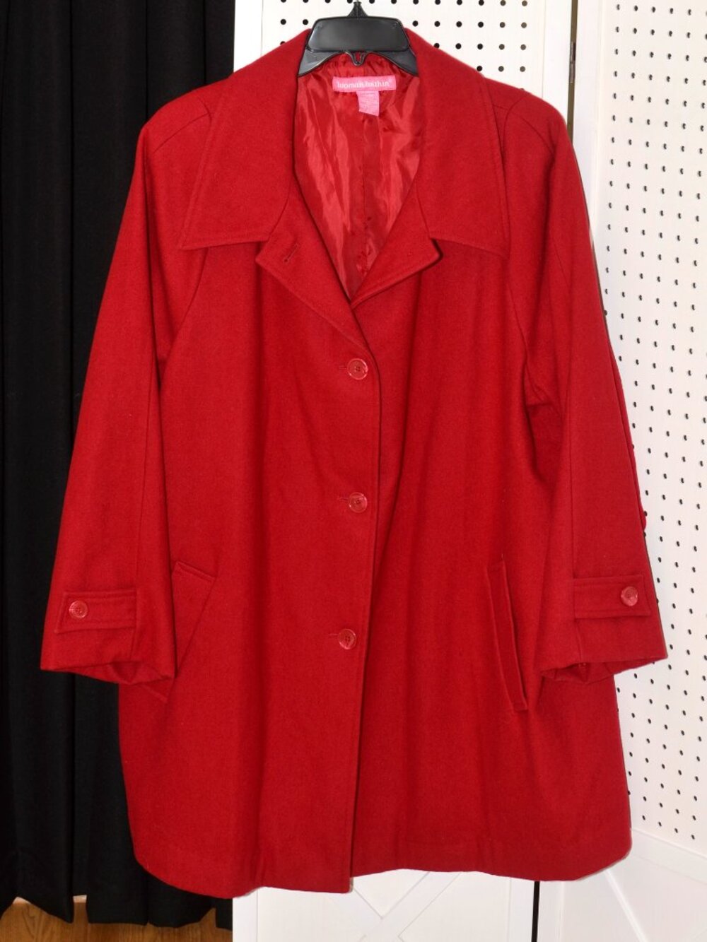 Plus Size 26W Woman Within Red Wool Blend Button Front Car Coat Jacket